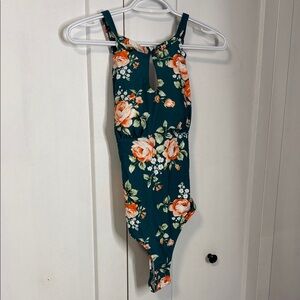 NWTs Cupshe Medium Teal Floral One-Piece Swimsuit